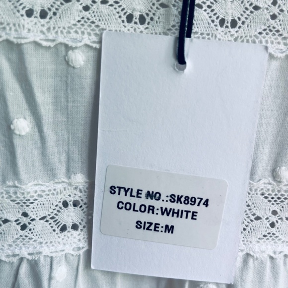 Stellah White Cotton Swiss Dot Dress M Puff Sleeve Lace Trim Tiered Skirt - Picture 11 of 16